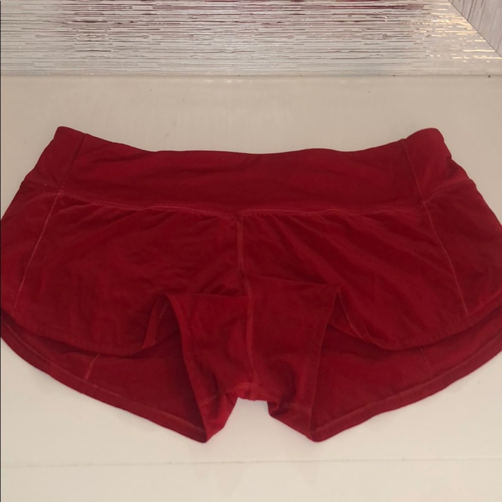 Red Lululemon Speed Up shorts